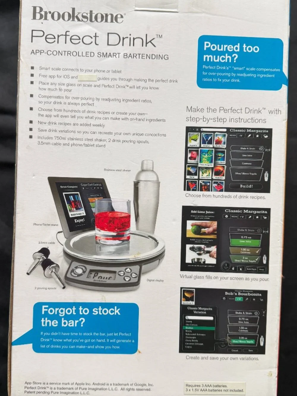 Brookstone Perfect Drink App Controlled Smart Bartending Cocktail Scale Kit